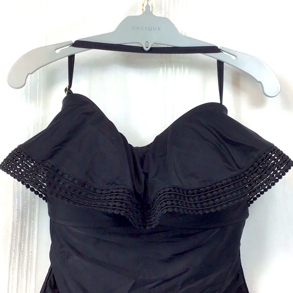 🖤 KONA SOL Black Ruffle Crochet Ruched Sides High Back Sz.XL - Picture 8 of 8